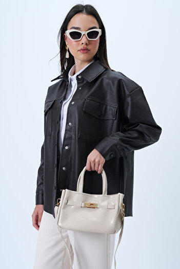 Trend Alaçatı Stili Women's Beige Buckle Detailed Removable Strap Hand and Shoulder Bag Alc-X14353