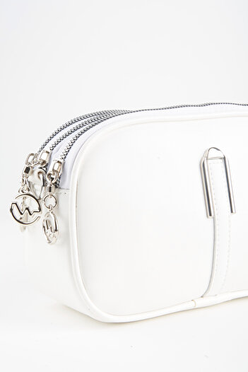 Vivaq Women's White 4 Compartment Faux Leather Medium Size Zipper Closure Handbag and Shoulder Bag