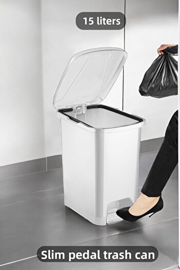 Carat Home Slim Pedal Bathroom Kitchen Trash Can - 15 Liters - White
