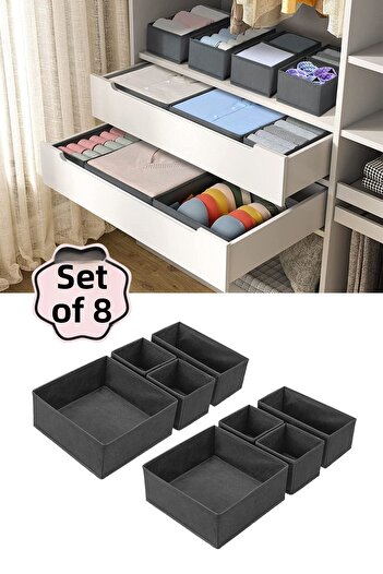 Meleni Home 8dílná sada organizérových boxů - Organizér do skříněk Zásuvkový organizér Úložný box Antracitová