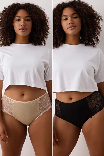 Trendyol Curve Czarny-Skóra 2-pak Majtek Plus Size TBBSS25CM00003