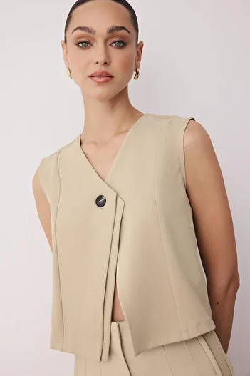 Trendyol Collection Mink Single Button Asymmetric Closure Woven Regular Fit Vest Twoaw26Ye00017
