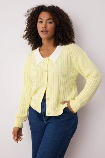 Trendyol Curve Yellow Knitwear Large Size Cardigan Tbbaw23Av00084