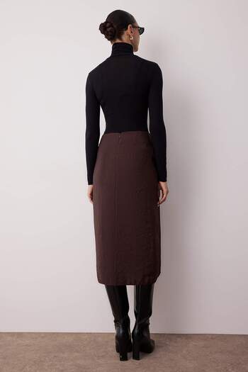 Trendyol Collection Σκούρο καφέ ζώνη με διπλό στήθος που κλείνει Midi υφασμένη φούστα βισκόζης TWOAW26ET00032