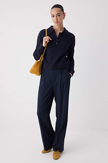 Trendyol Collection Wardrobe Essentials Pulover din tricot din lână de alpaca albastru în amestec premium/fine special |   TWOAW26KZ00002