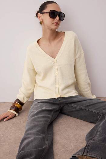Trendyol Collection Ecru More Sustainable Cotton Blended Mold Knitwear Cardigan Twoaw26Hi00107