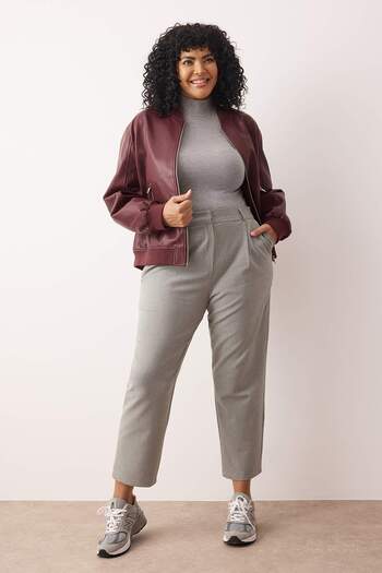 Trendyol Curve Gray Rubber Waist Woven Premium Fabric Large Size Pants Tbbaw26Ar00012