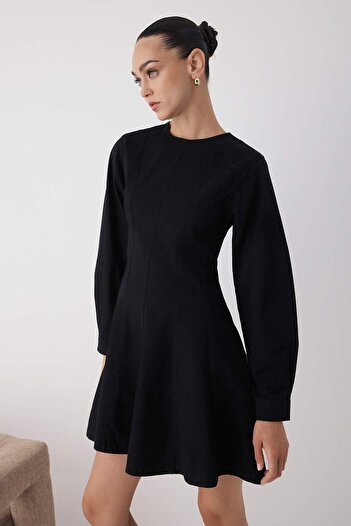 Trendyol Collection Wardrobe Essentials – Black Flounce Mini Denim Dress |   Two Aw26El00045
