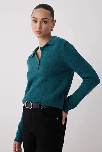 Trendyol Collection Esențiale de garderobă Pulover din tricot cu amestec de lână de alpaca petrol, fir premium/ special | TWOAW26KZ00002