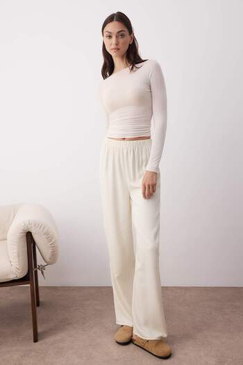Trendyol Collection Beige-Mehrfarbiges 2er-Pack Pyjamahosen aus Viskose mit Croissant-Muster THMAW26PJ00000