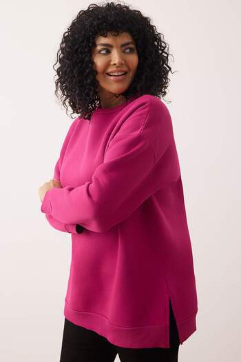 Trendyol Curve Fuchsia Thick Fleece Inside Slit Oversize/Loose Fit Knitted Plus Size Sweatshirt Tbbaw24Ao00003