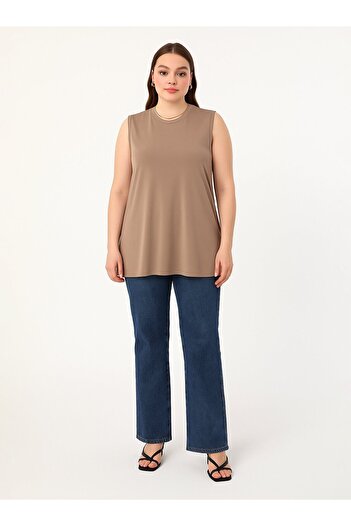 ALİA Plus Size Sleeveless Knitted Tank Top - Mink - Alia