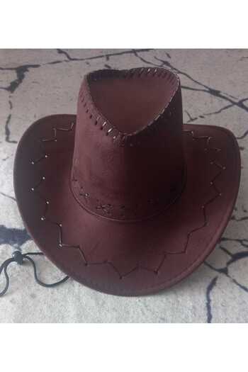Yalçın tekstil Men's Drawstring Suede Brown Straw Sports Cowboy Foter Hat