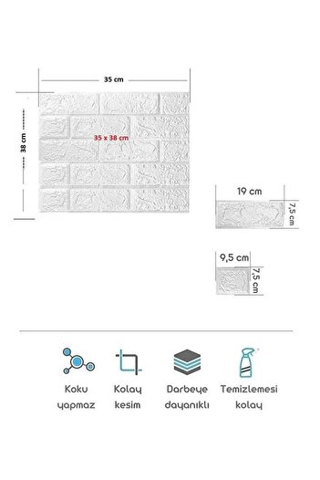 Renkli Duvarlar 35x38 см, стирається, самоклеюча шпалера, гнучка пінопластова панель, 3D-об'ємний малюнок цегли, наклейка