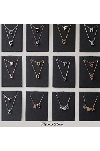 Papatya Silver Harf Kolye Üç Boyutlu M Harfi Rose Altın Kaplama 925 Ayar Gümüş. Uvps100111