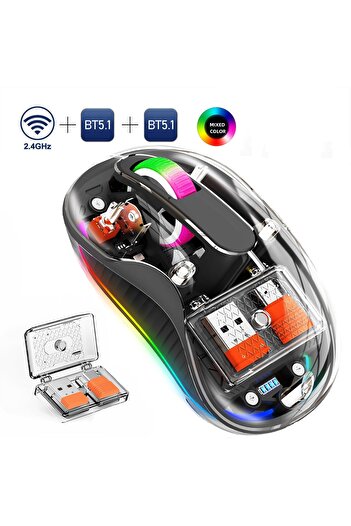 O.L by ODISSEY LIFE Transparent Wireless Mouse, Rechargeable, Triple-mode, 2 Receivers, Compatible with Macbook/iPad/Laptop