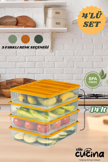 Stile Cucina 4-Piece Refrigerator Organizer Organizer Freezer Storage Container Suitable for Microwave
