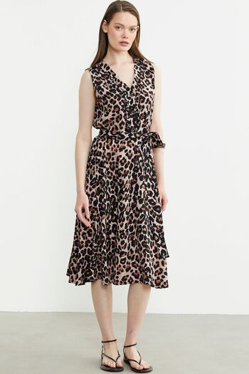 Sementa Patterned Flared Midi Dress - Brown