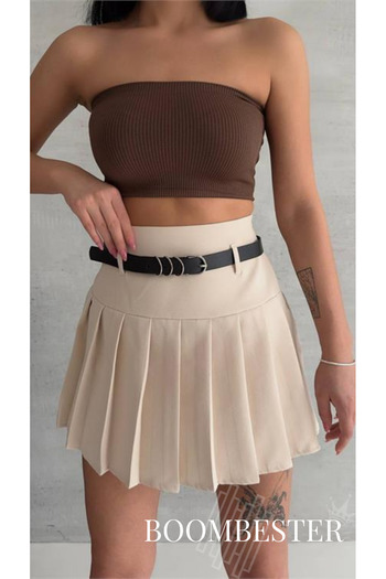 BoomBester Women's Polyviscon Fabric Skirt Pleated Belt Detailed Premium Quality