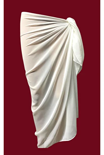 owiç Long Ecru White Chiffon Pareo Women's Beach Dress