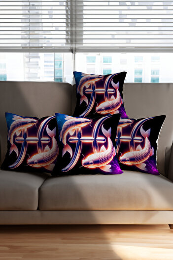 Ahsen Dekoratif Modern Stylish Aesthetic Throw Pillows Turn into Painting Digital Printed Luxury Velvet 4-Piece Throw Pillow Cover Set