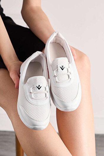 İmerShoes Daily Women's White Sports Shoes Rubber Laces Mesh Breathable Comfortable Non-Slip Sole Sneaker 3005
