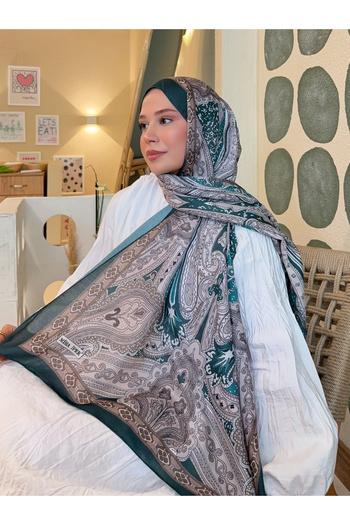 Mira İpek Retro Pattern Cotton Shawl Emerald Green Ps1