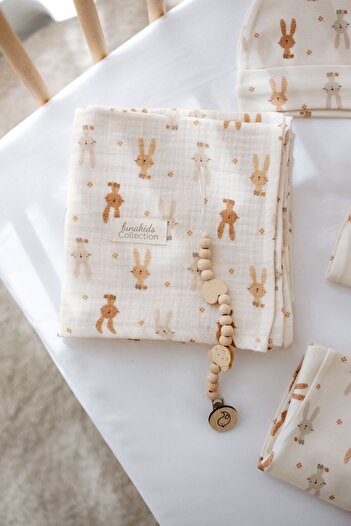 Luna Kids Collection 100% Organic Cotton 6 Piece Newborn Hospital Discharge Set - Rabbit Pattern