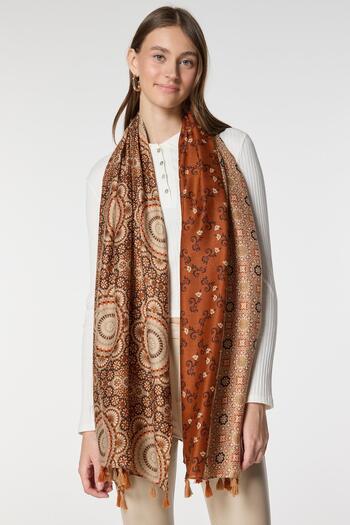 Axesoire 15069 Multi-patterned Tasseled Brown Shawl