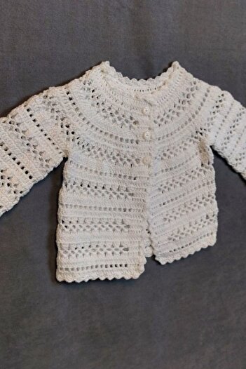 Uretti - Talia 8659 2842 Hand Knitted Cotton Thread Girl's White Cardigan - 9 / 12 Months