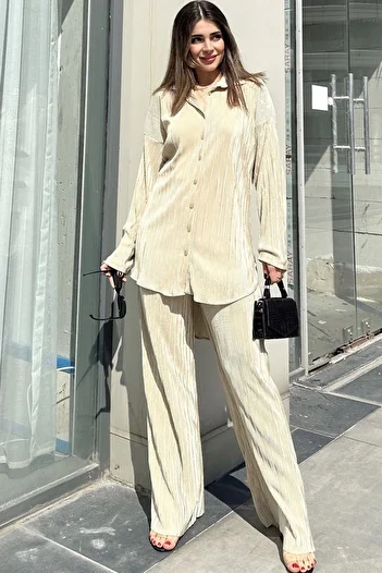 NEW LAVİVA Yellow Long Tunic, Shirt and Elastic Waist Pants - Loose Wrap Women's Set
