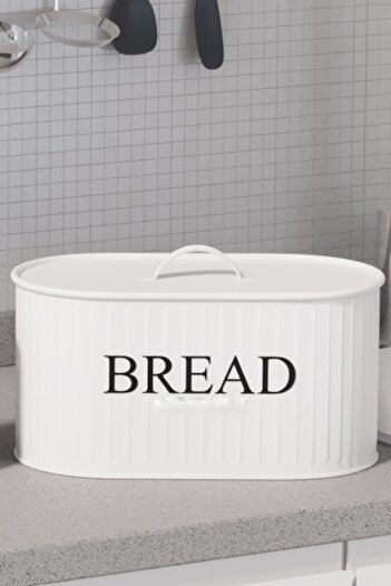 hemlife Metal Bread Bin with Metal Lid, Bread Box with Handles White/White