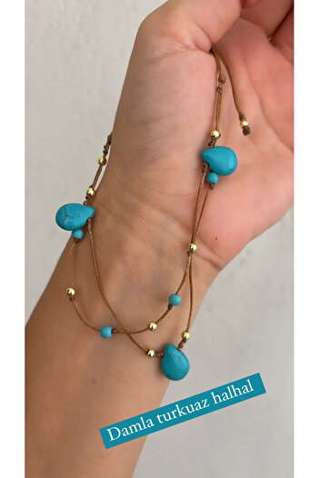 By Song Aksesuar Turquoise Drop Natural Stone Anklet