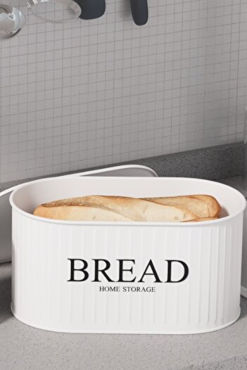 hemlife Metal Bread Bin with Metal Lid, Bread Box with Handles White/White