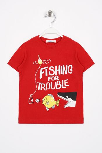 zepkids Crew Neck Short Sleeve Text Printed Red Color Boy's Tshirt