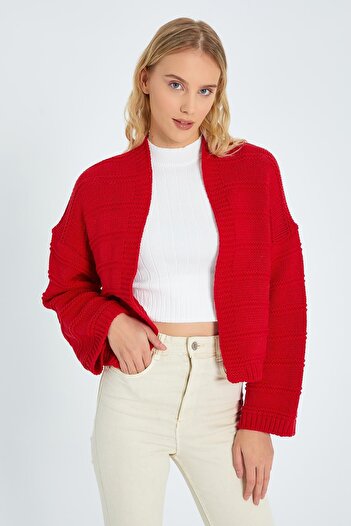Mixray 6904 Red Knitwear Cardigan - Wide Sleeve Detail