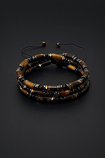 Seven Art Jewelry Kaplan Gözü, Akik ve Hematit Taşı Bohem Kolye