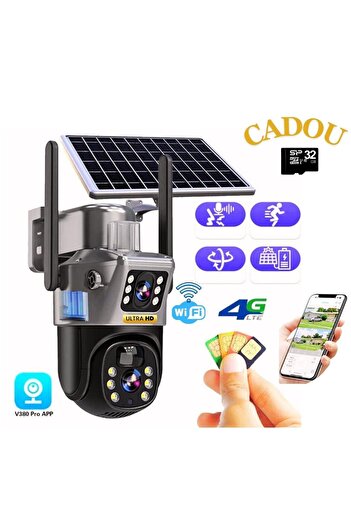 OEM Camera De Supraveghere Cu Panou Solar - 2 Lentile Ultra Hd - Cartela Sim 4g