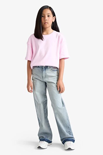 DeFacto Girls Oversize Wide Fit Crew Neck Basic Plain Short Sleeve T-Shirt F8487A825Hs