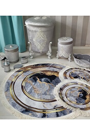 Aldora 3-Piece Digital Printed Non-Slip Based Washable Bathroom Mat Set - Toilet Set