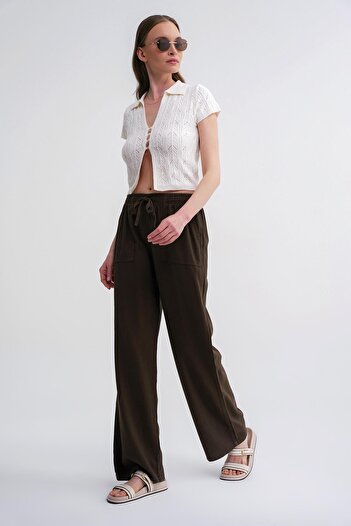 Mixray 4629 Women's Wide Leg High Waist Viscose Palazzo Pants Khaki