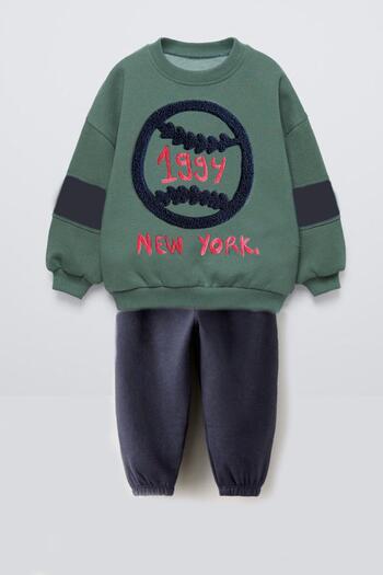 Monila Boy's 3 Thread Fabric Bottom Set with Embroidery Detail and Fleece Inside