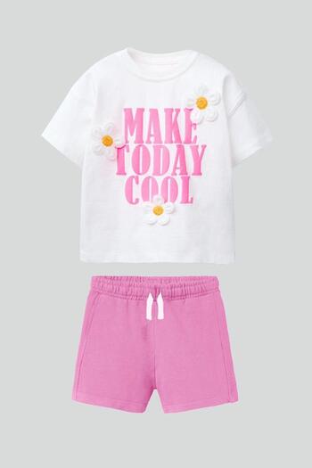 Monila Girl's Cotton Fabric Floral Embroidery Tshirt and Shorts Bottom Top Set