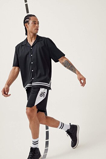 DeFacto DeFactoFit Quick Dry Oversize Φαρδύ μπλουζάκι με λαιμόκοψη με στάμπα αθλητικό κοντομάνικο μπλουζάκι E4126AX