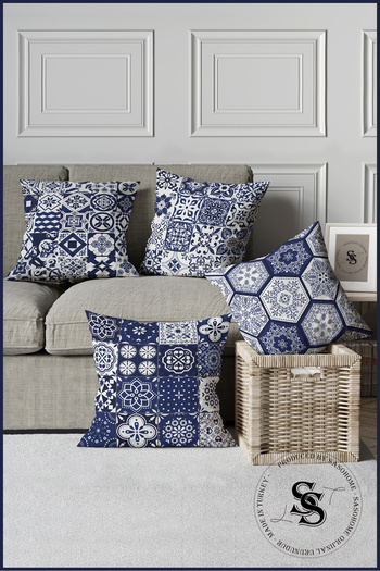 SasoHome Vază etnică cu design simplu, roz albastru și husă de pernă imprimată digitală cu modele florale