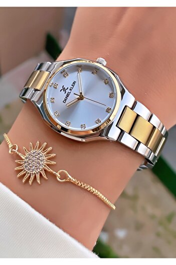 Daniel Klein Brand -Yellow Silver Color-Original- Waterproof- 2 Years Warranty- Women's Wrist Watch - Bracelet Gift