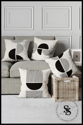 SasoHome Modern Ligt Line Patterned 4-Piece Digital Printed Throw Pillow Case