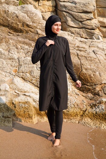 vawensea Parachute Fabric Lycra Sleeves and Leggings - Black Hijab Swimsuit