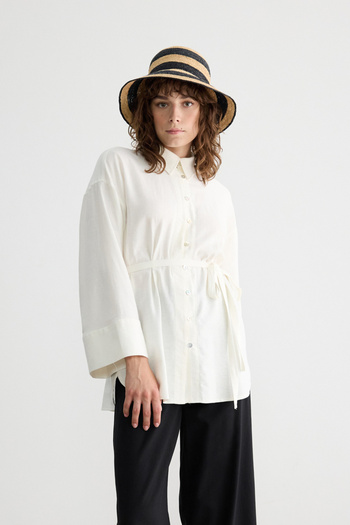 BE BLUE White Buttoned Cotton Linen Shirt