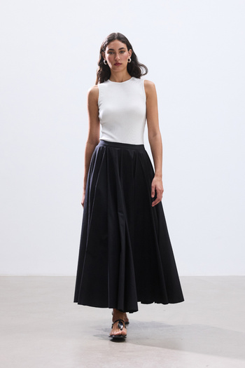BE BLUE Black Piece Detail Poplin Skirt